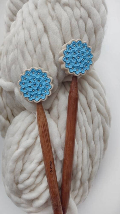 Blue Hydrangea Knitting Needle Stitch Stoppers. Needle Protectors. Knitting Needle Stoppers. Flower Knitting Notions Accessories Supplies.