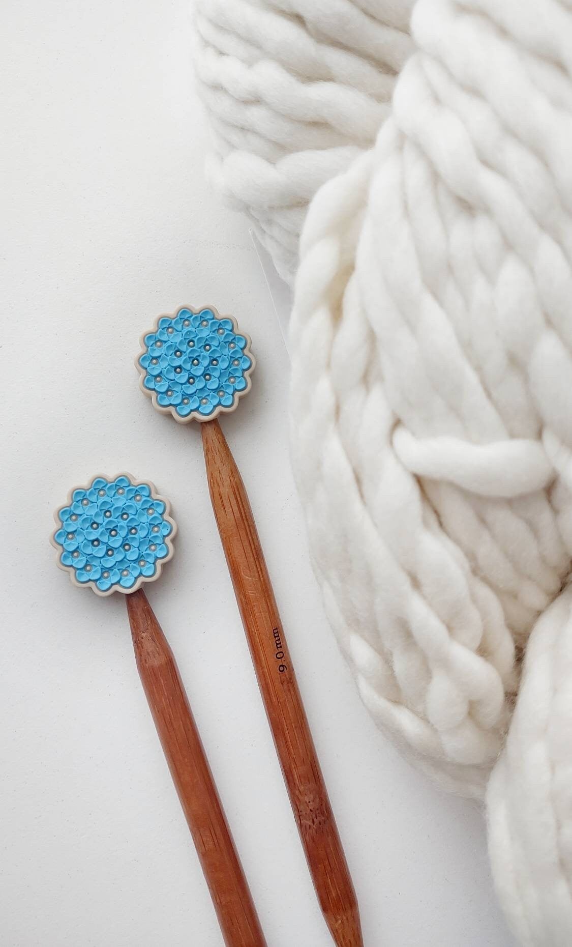 Blue Hydrangea Knitting Needle Stitch Stoppers. Needle Protectors. Knitting Needle Stoppers. Flower Knitting Notions Accessories Supplies.