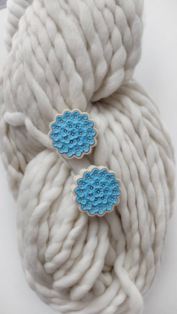 Blue Hydrangea Knitting Needle Stitch Stoppers. Needle Protectors. Knitting Needle Stoppers. Flower Knitting Notions Accessories Supplies.