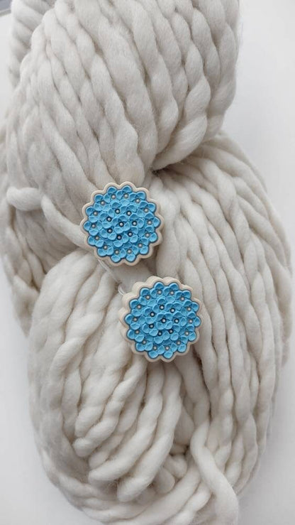 Blue Hydrangea Knitting Needle Stitch Stoppers. Needle Protectors. Knitting Needle Stoppers. Flower Knitting Notions Accessories Supplies.