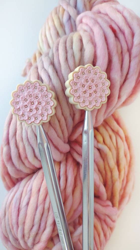 Pink Hydrangea Knitting Needle Stitch Stoppers. Needle Protectors. Knitting Needle Stoppers. Flower Knitting Notions Accessories Supplies.