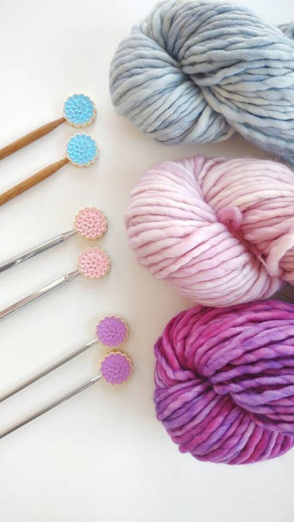 Pink Hydrangea Knitting Needle Stitch Stoppers. Needle Protectors. Knitting Needle Stoppers. Flower Knitting Notions Accessories Supplies.