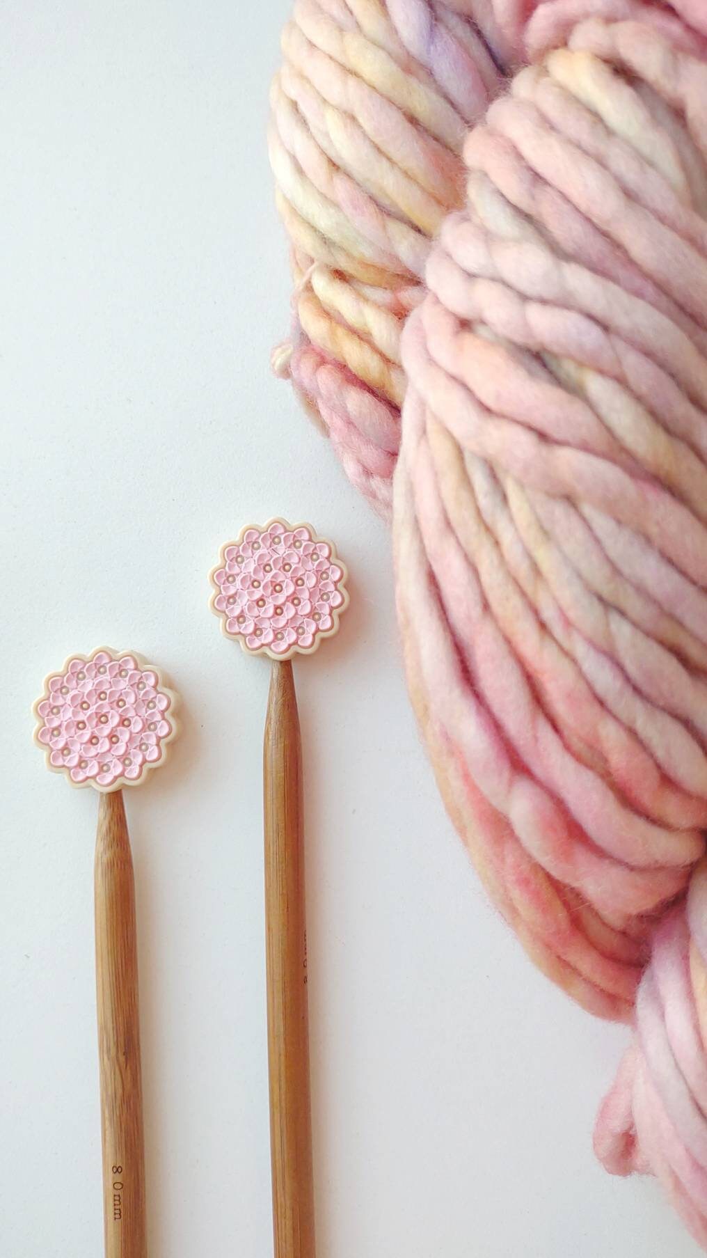 Pink Hydrangea Knitting Needle Stitch Stoppers. Needle Protectors. Knitting Needle Stoppers. Flower Knitting Notions Accessories Supplies.