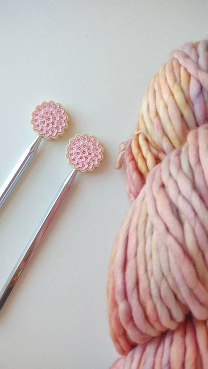 Pink Hydrangea Knitting Needle Stitch Stoppers. Needle Protectors. Knitting Needle Stoppers. Flower Knitting Notions Accessories Supplies.