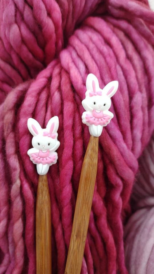 Pink Ballerina Bunny Knitting Needle Stitch Stoppers. Needle Protectors. Knitting Needle Stoppers. Notions, Accessories, Supplies, Tools