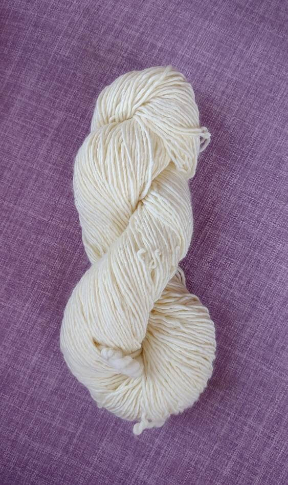 Malabrigo Washted. 1 skein of Natural. Soft Merino Wool Kit. Soft White Super Wash Worsted. Single ply. Knit hat kit. Pattern NOT included