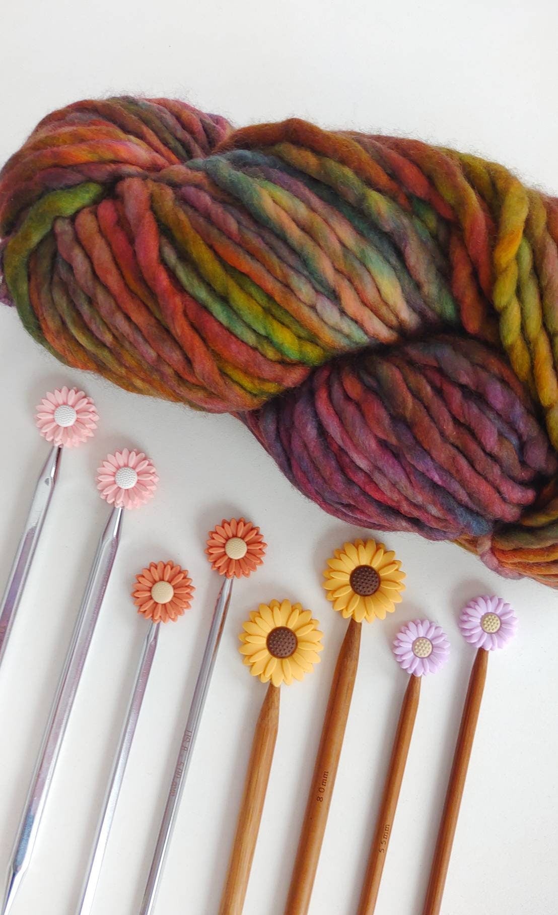 Boho Daisy Knitting Needle Stitch Stoppers. Needle Protectors. Knitting Needle Stoppers. Knitting Notions, Accessories, Supplies, Tools.