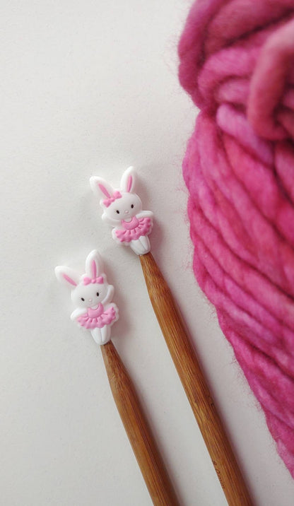 Pink Ballerina Bunny Knitting Needle Stitch Stoppers. Needle Protectors. Knitting Needle Stoppers. Notions, Accessories, Supplies, Tools