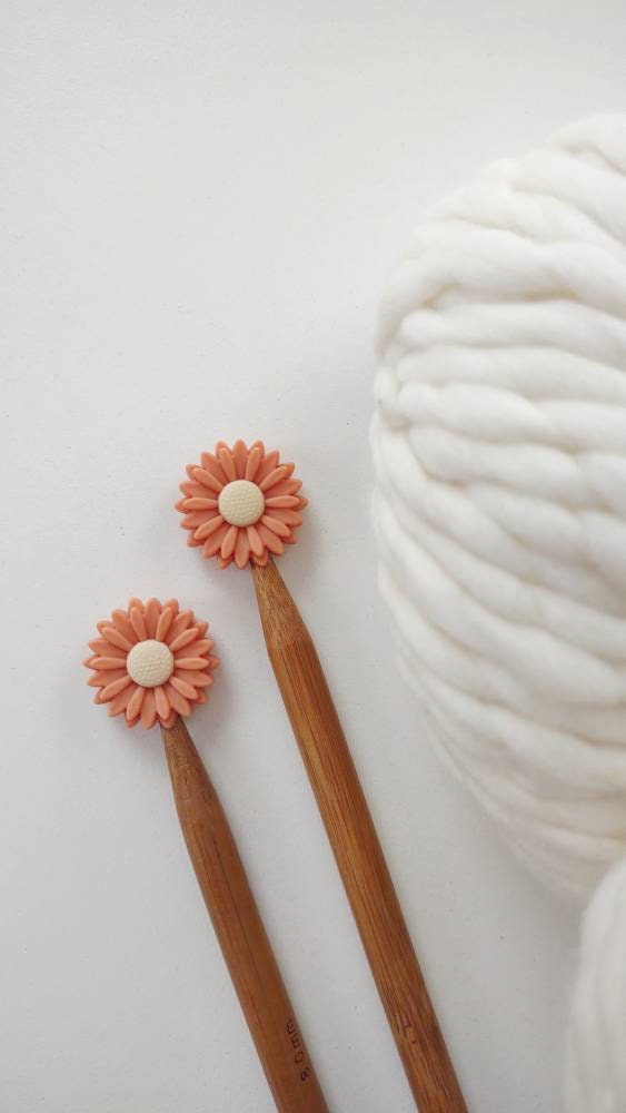 Boho Daisy Knitting Needle Stitch Stoppers. Needle Protectors. Knitting Needle Stoppers. Knitting Notions, Accessories, Supplies, Tools.