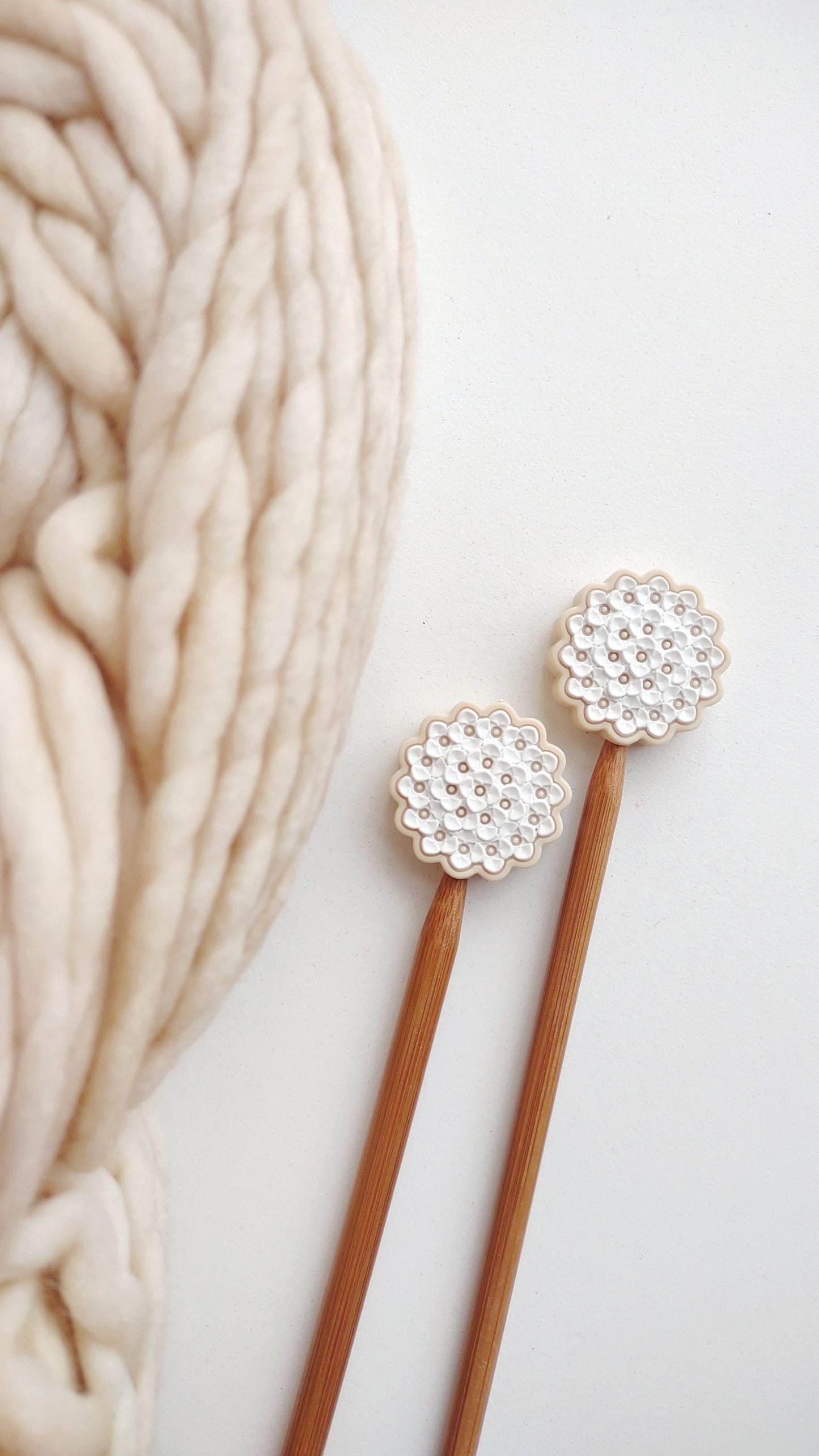 White Hydrangea Knitting Needle Stitch Stoppers. Needle Protectors. Knitting Needle Stoppers. Flower Knitting Notions Accessories Supplies.