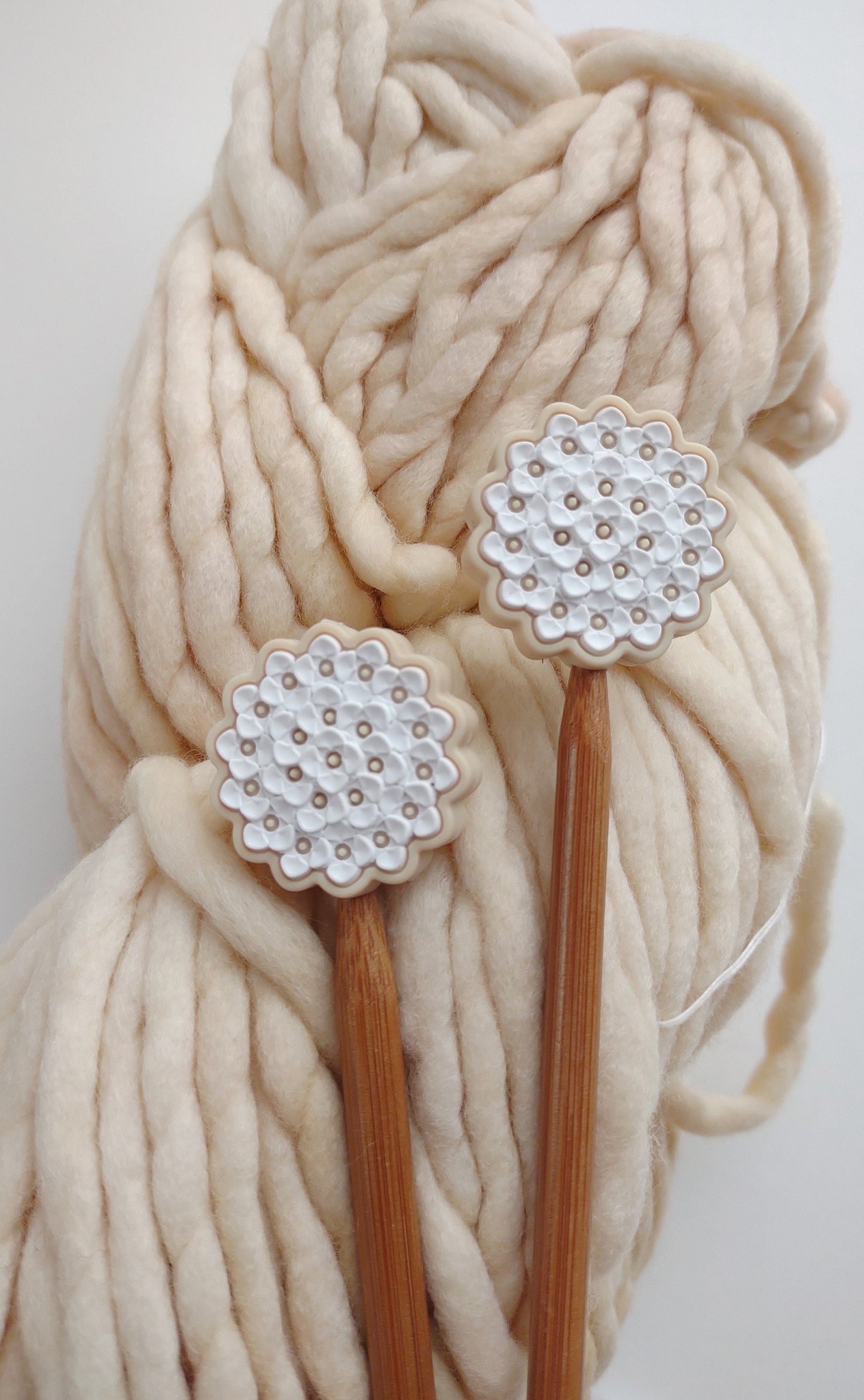 White Hydrangea Knitting Needle Stitch Stoppers. Needle Protectors. Knitting Needle Stoppers. Flower Knitting Notions Accessories Supplies.