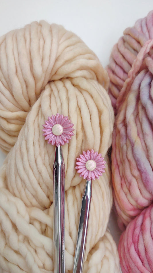 Opal Blush Daisy Knitting Needle Stitch Stoppers. Needle Protectors. Knitting Needle Stoppers. Notions, Accessories, Supplies, Tools.