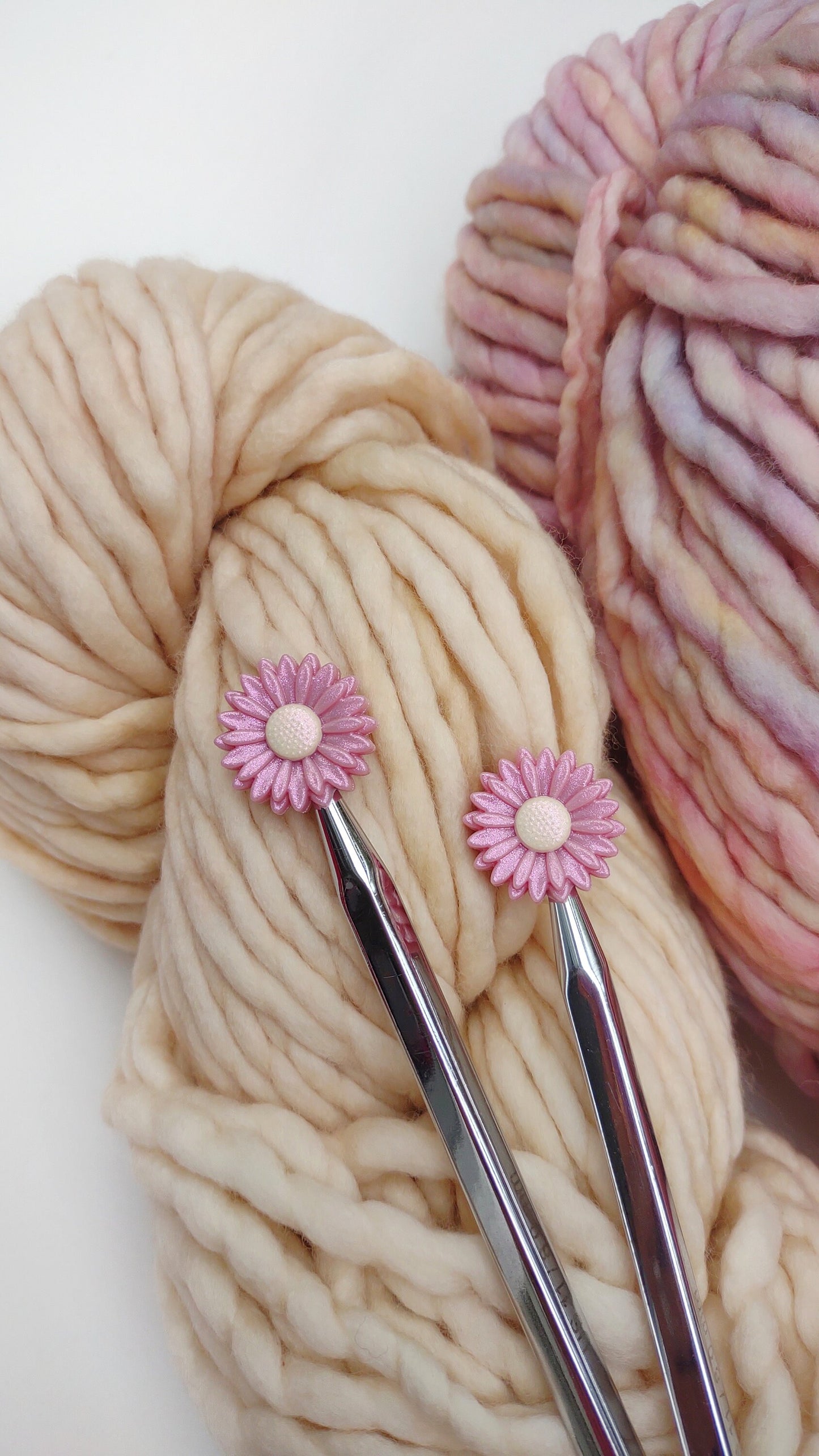 Opal Blush Daisy Knitting Needle Stitch Stoppers. Needle Protectors. Knitting Needle Stoppers. Notions, Accessories, Supplies, Tools.