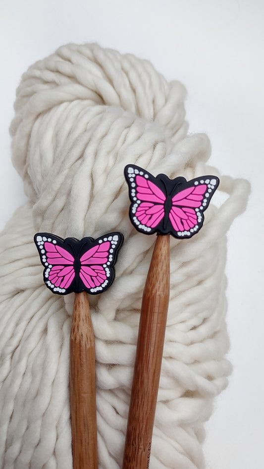 Pink Butterfly Knitting Needle Stitch Stoppers. Needle Protectors. Knitting Needle Stoppers. Notions, Accessories, Supplies, Tools.