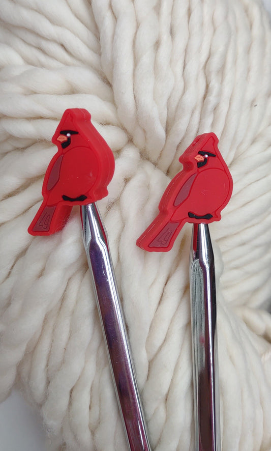 Red Cardinal Knitting Needle Stitch Stoppers. Needle Protectors. Knitting Needle Stoppers. Knitting Notions, Accessories, Supplies, Tools.