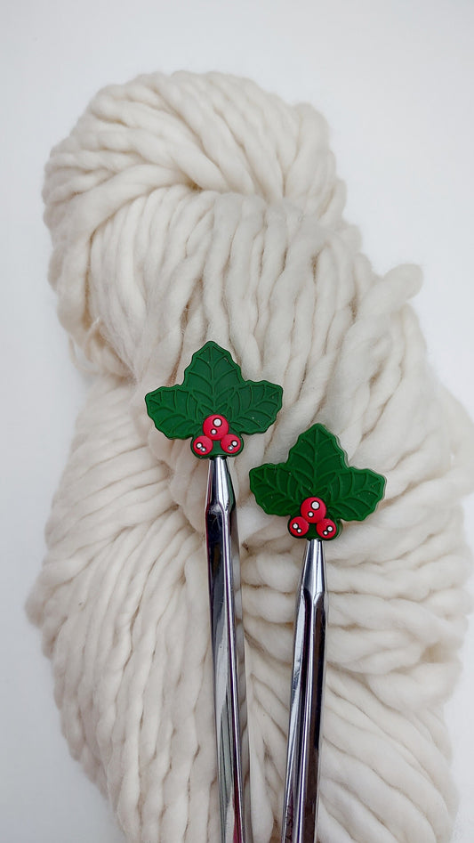 Christmas Holly Berries Knitting Needle Stitch Stoppers. Needle Protectors. Knitting Needle Stoppers. Notions, Accessories, Supplies, Tools.