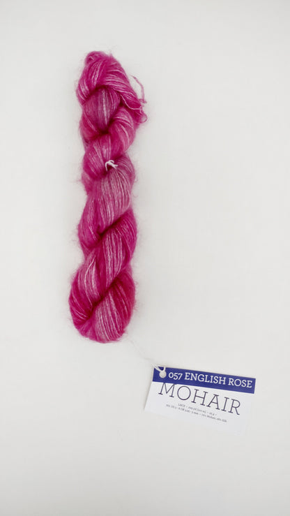 1 skein Malabrigo Mohair in English Rose. Soft super mohair/silk yarn. Deep pink yarn. Pattern NOT included. Knitting/crochet. Mohair/silk