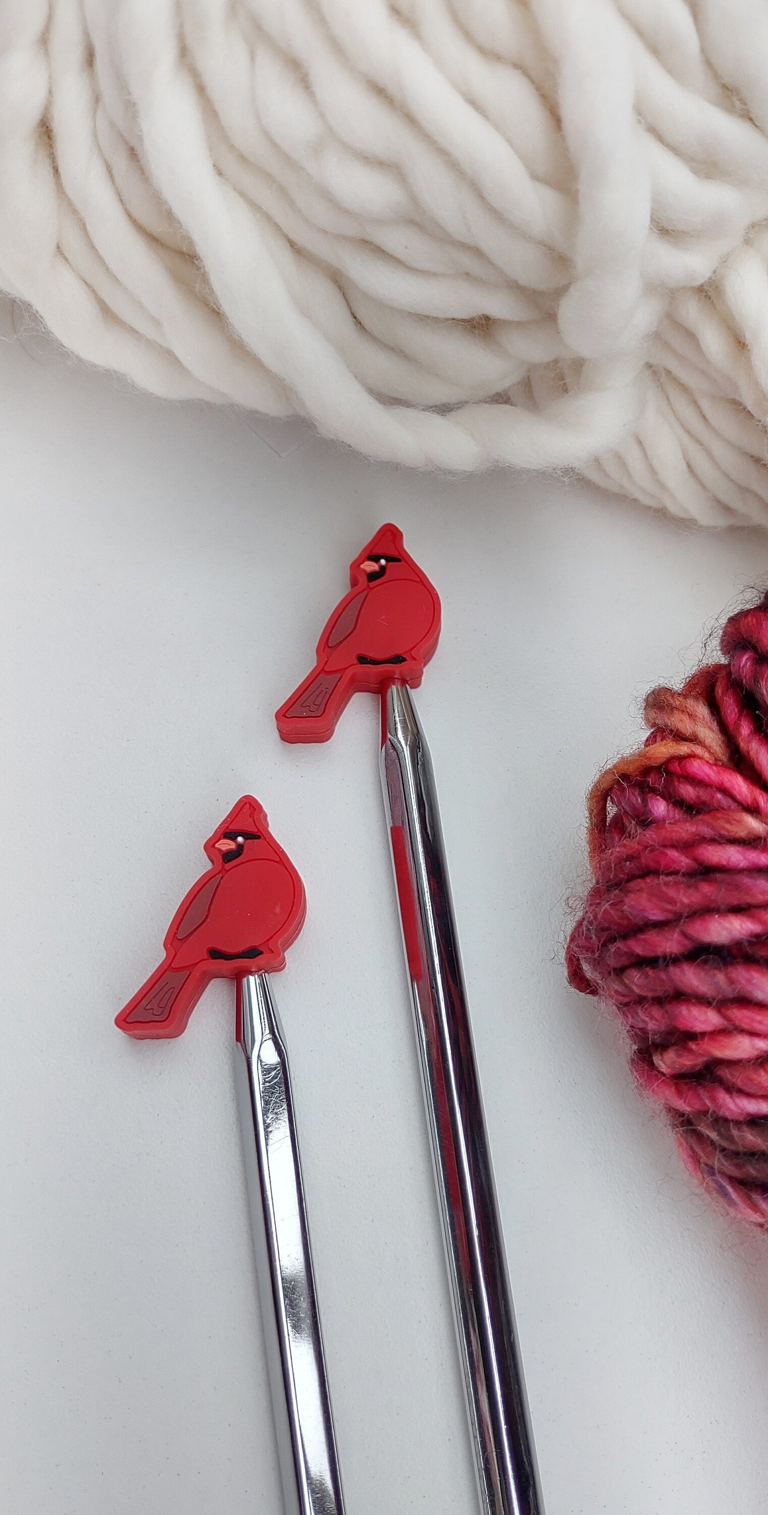 Red Cardinal Knitting Needle Stitch Stoppers. Needle Protectors. Knitting Needle Stoppers. Knitting Notions, Accessories, Supplies, Tools.