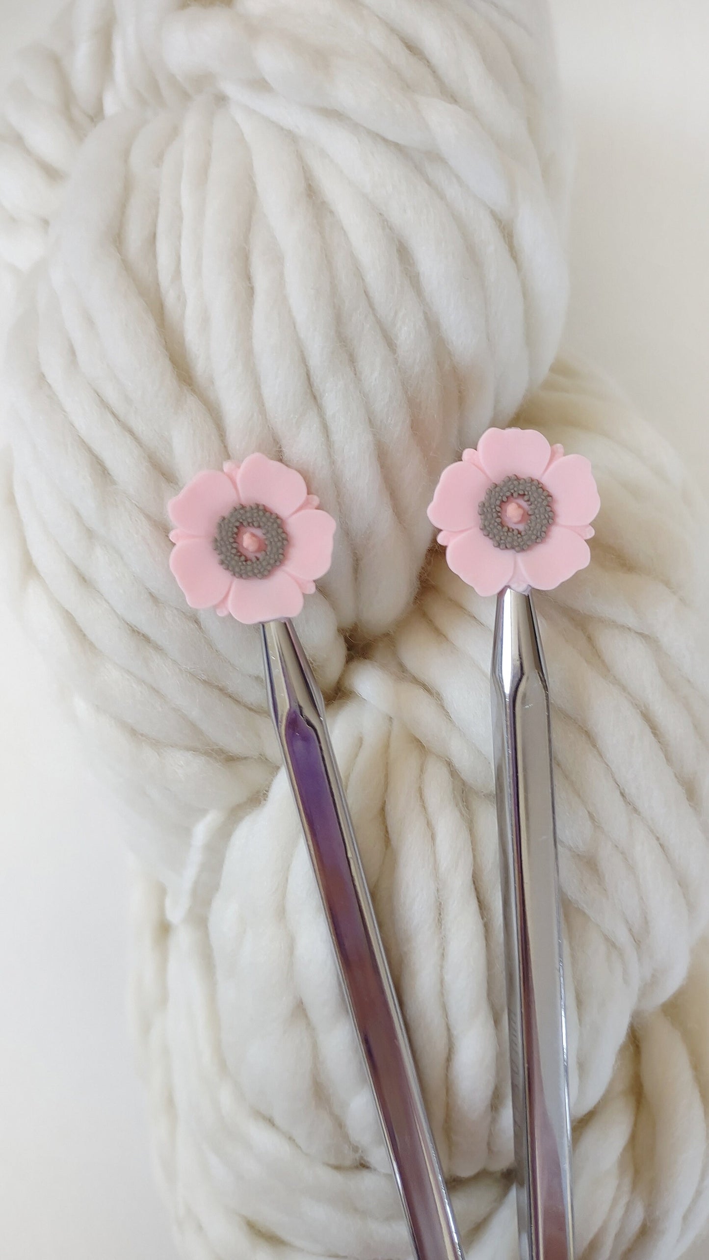 Light Pink Poppy Flower knitting Needle Stitch Stoppers. Needle Protector. Knitting Needle Stoppers. Notions, Accessories, Supplies, Tools.