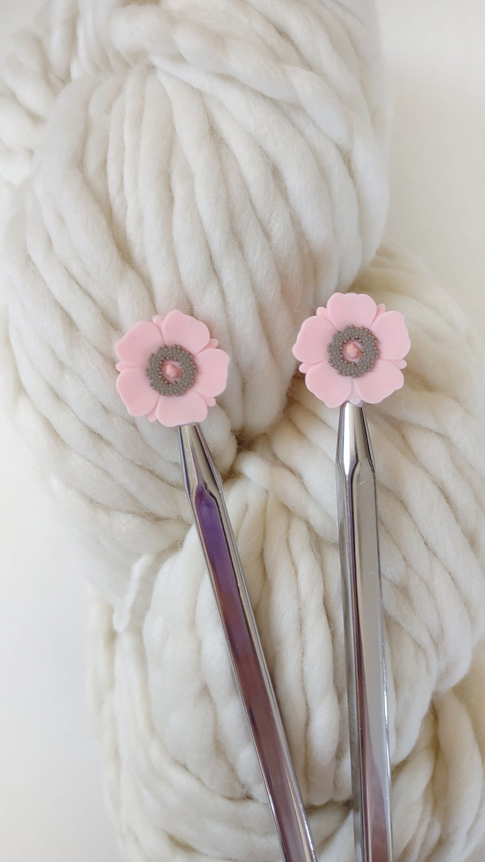 Light Pink Poppy Flower knitting Needle Stitch Stoppers. Needle Protector. Knitting Needle Stoppers. Notions, Accessories, Supplies, Tools.