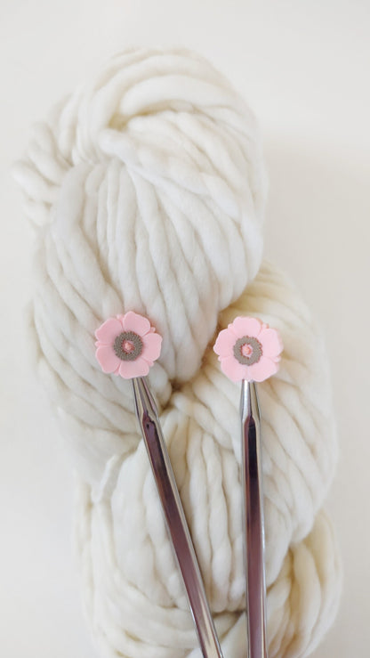 Light Pink Poppy Flower knitting Needle Stitch Stoppers. Needle Protector. Knitting Needle Stoppers. Notions, Accessories, Supplies, Tools.