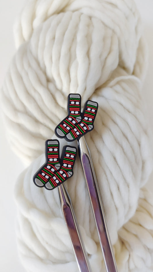 Holiday Socks Knitting Needle Stitch Stoppers. Protectors. Knitting Needle Stoppers. Notions, Accessories, Supplies, Tools. Christmas Sock
