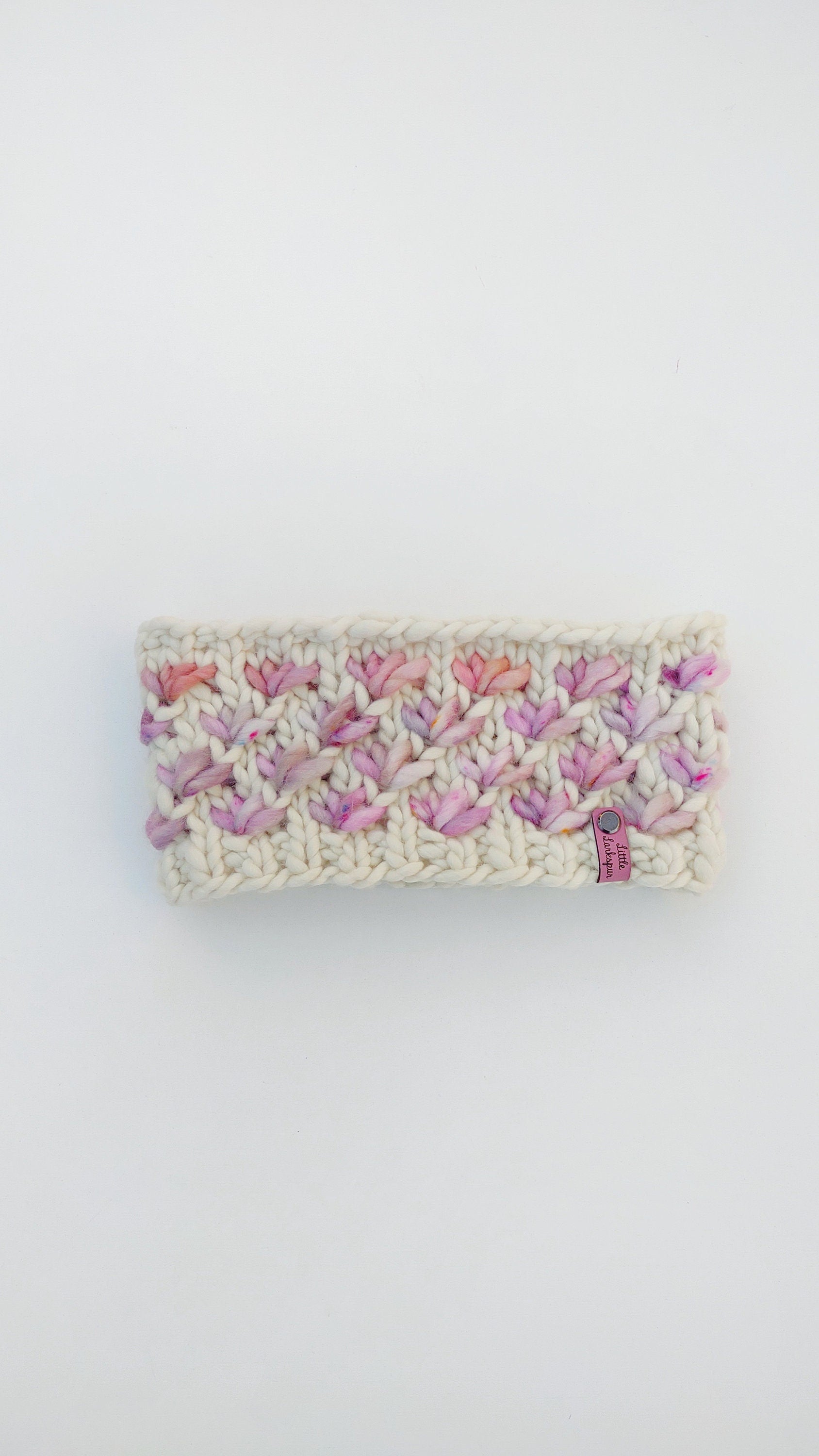 Merino Wool Adult Headband Lotus Flower Headband. Blush pink purple cream colors. Comfy Ear Warmer. Malabrigo. Winter hand knit Headwamer