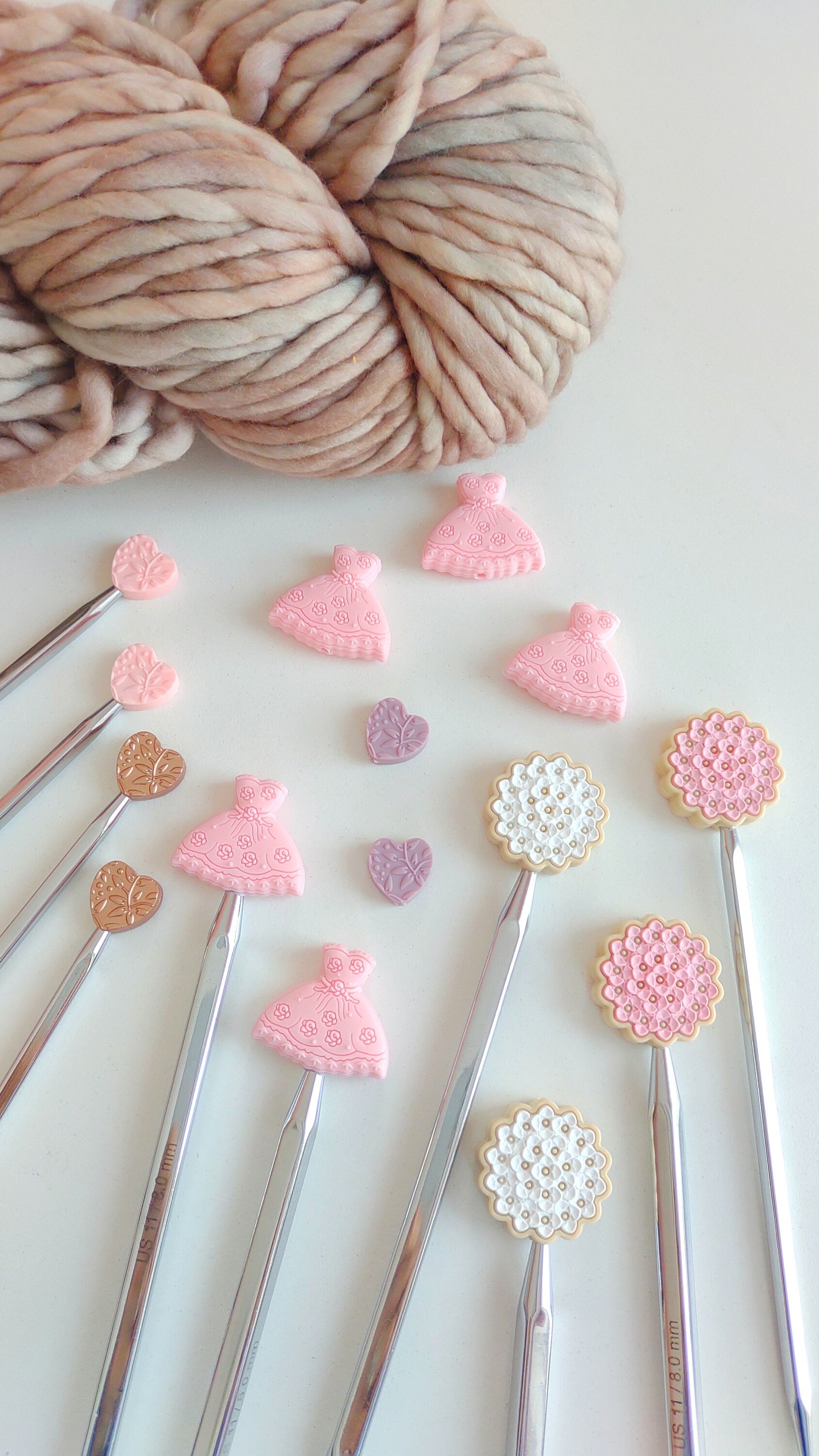 Light Pink Fancy Dress Knitting Needle Stitch Stoppers. Needle Protectors. Knitting Notions, Accessories, Supplies, Tools. Valentine's Day