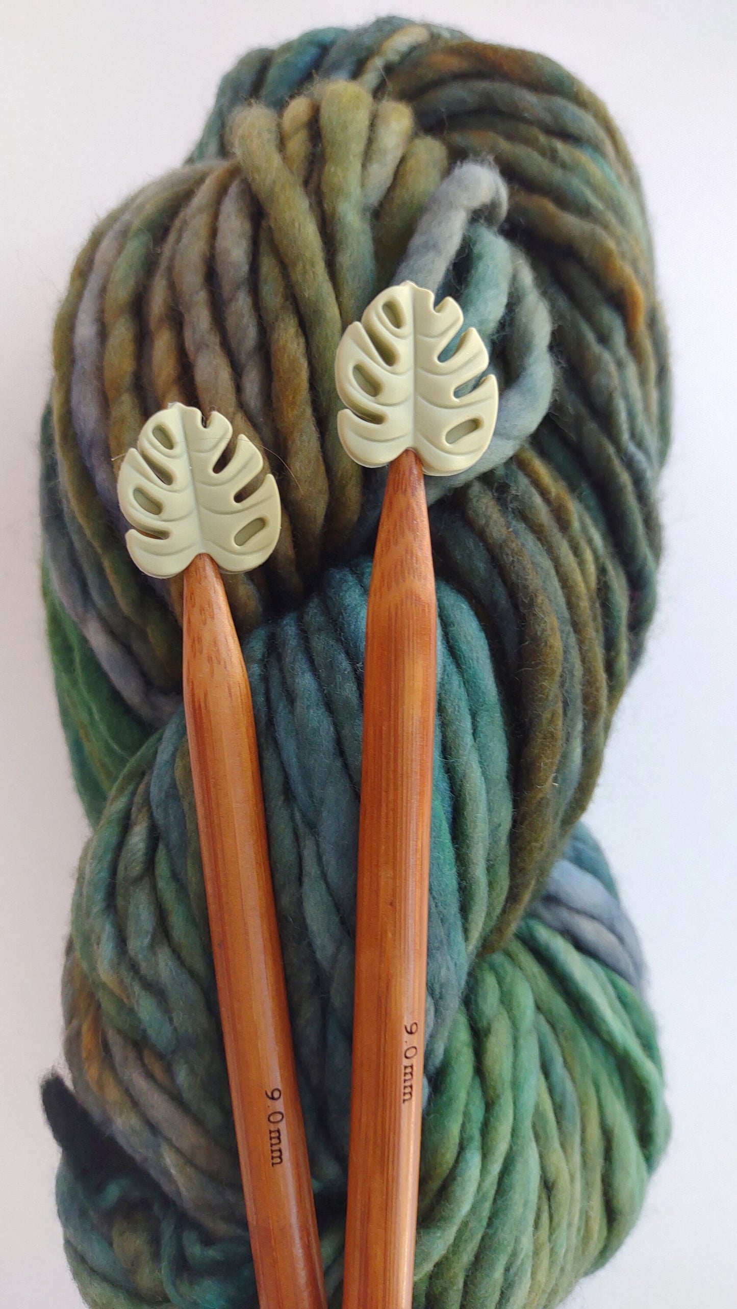 Sage Green Monstera Leaves Knitting Needle Protectors. Knitting Needle Stitch Stoppers. Notions, Accessories, Supplies, Tools. Light Green