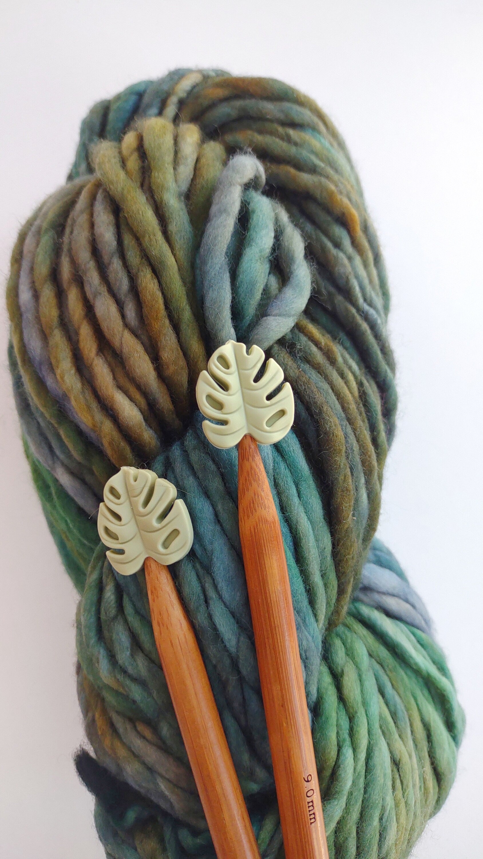 Sage Green Monstera Leaves Knitting Needle Protectors. Knitting Needle Stitch Stoppers. Notions, Accessories, Supplies, Tools. Light Green