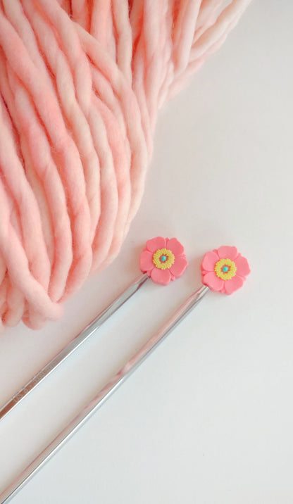 Bright Pink Poppy Flower knitting Needle Stitch Stoppers. Needle Protector. Knitting Needle Stoppers. Notions, Accessories, Supplies, Tools.