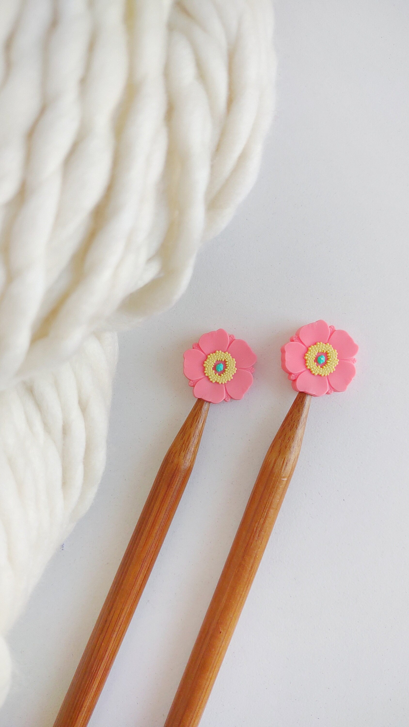 Bright Pink Poppy Flower knitting Needle Stitch Stoppers. Needle Protector. Knitting Needle Stoppers. Notions, Accessories, Supplies, Tools.