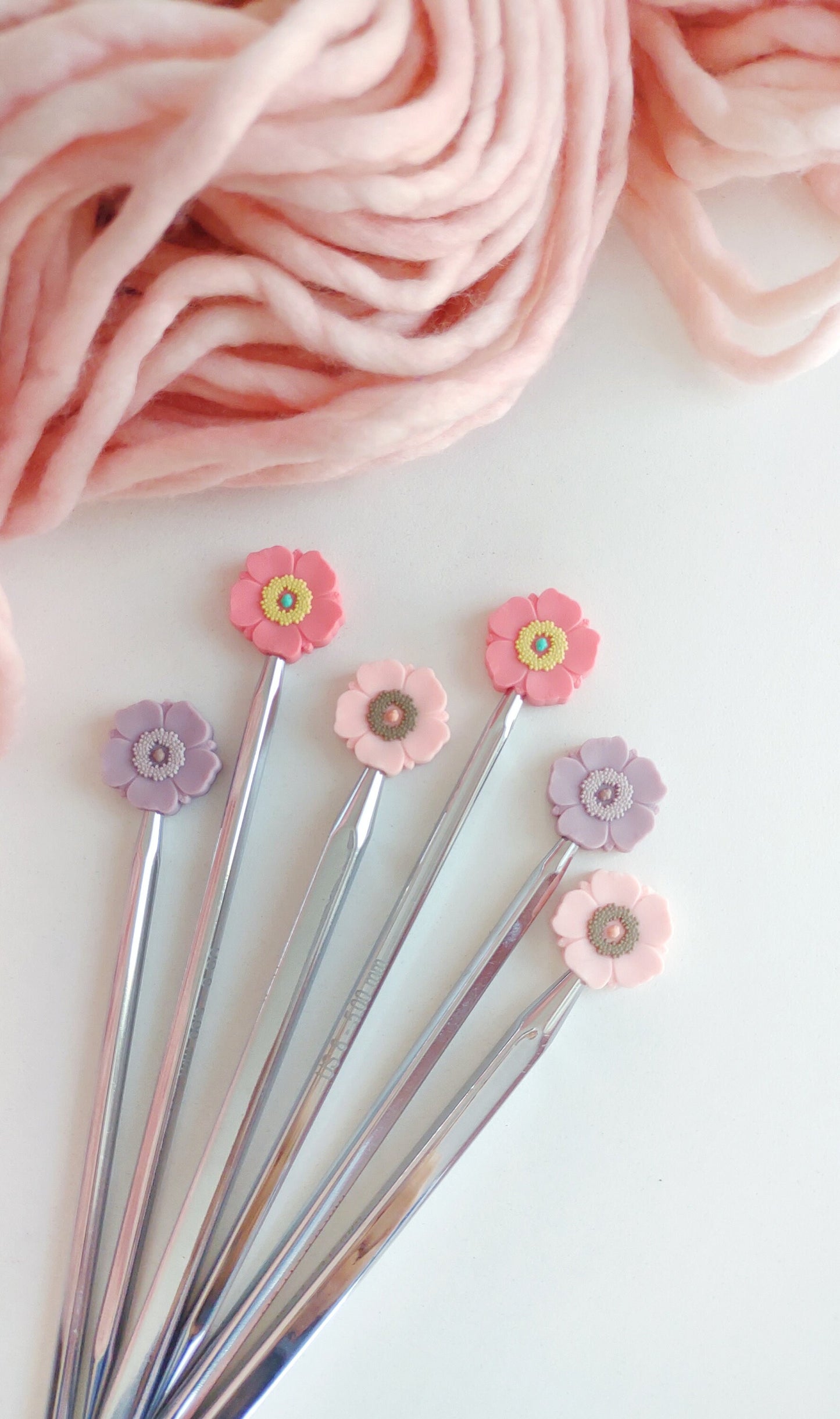 Mauve Poppy Flower knitting Needle Stitch Stoppers. Needle Protector. Knitting Needle Stoppers. Notions, Accessories, Supplies, Tools.