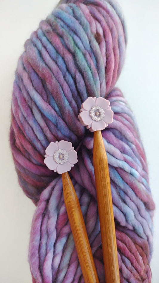 Mauve Poppy Flower knitting Needle Stitch Stoppers. Needle Protector. Knitting Needle Stoppers. Notions, Accessories, Supplies, Tools.