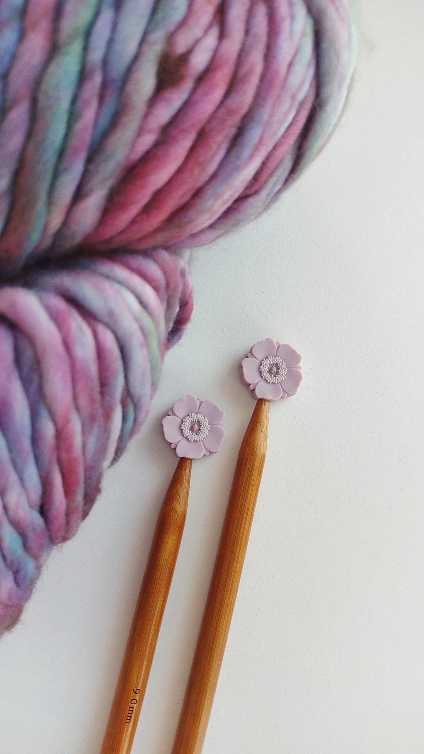 Mauve Poppy Flower knitting Needle Stitch Stoppers. Needle Protector. Knitting Needle Stoppers. Notions, Accessories, Supplies, Tools.