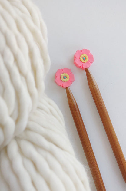 Bright Pink Poppy Flower knitting Needle Stitch Stoppers. Needle Protector. Knitting Needle Stoppers. Notions, Accessories, Supplies, Tools.