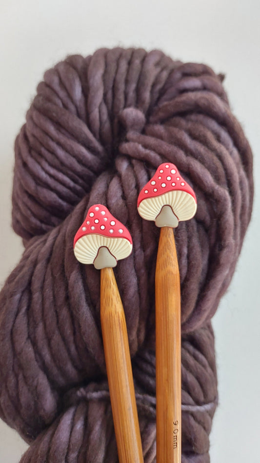 Red Mushroom Knitting Needle Stitch Stoppers. Needle Protectors. Knitting Needle Stoppers. Knitting Notions, Accessories, Supplies, Tools.