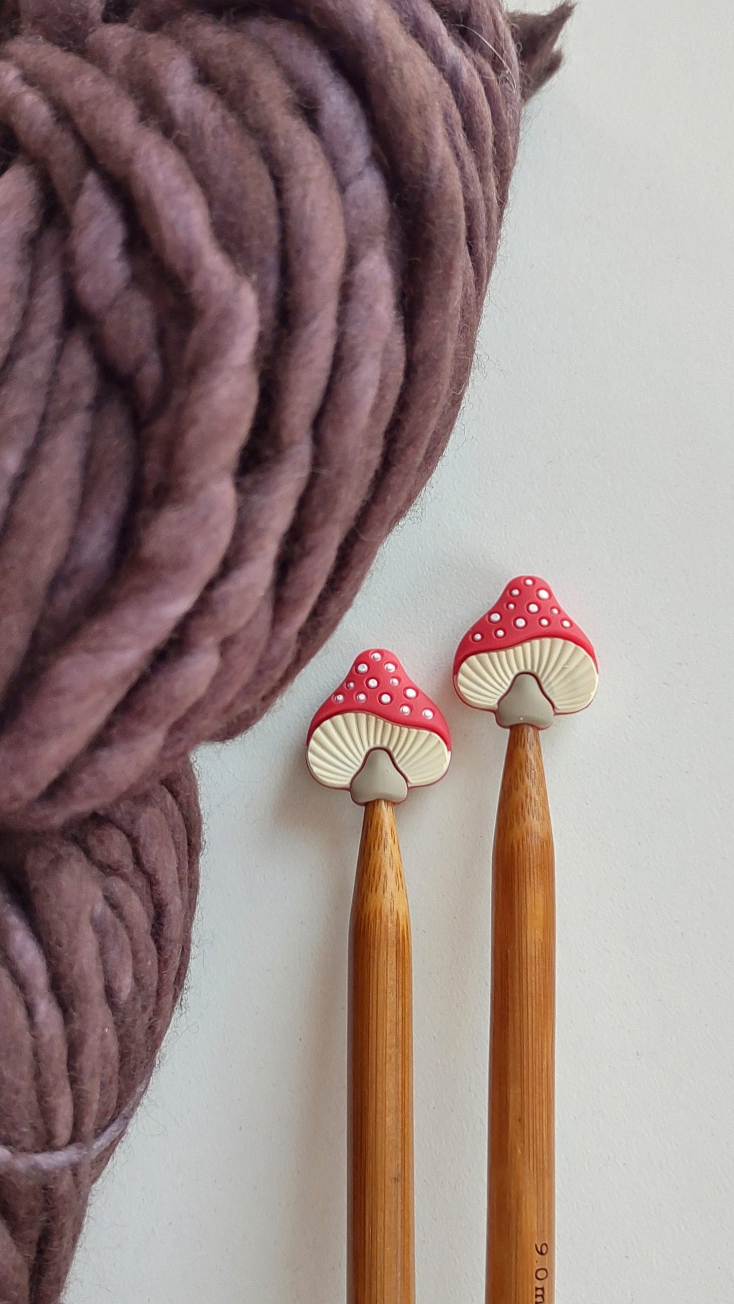 Red Mushroom Knitting Needle Stitch Stoppers. Needle Protectors. Knitting Needle Stoppers. Knitting Notions, Accessories, Supplies, Tools.
